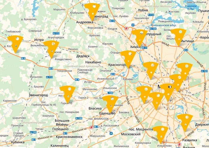 Карта расположения магазинов Русский пармезан