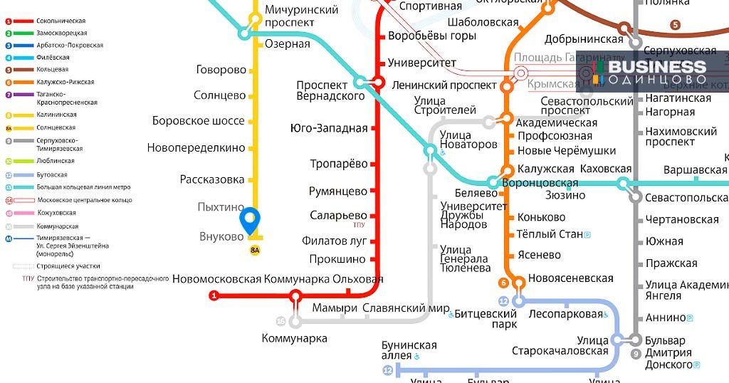 Станция метро "Внуково" на карте московского метрополитена